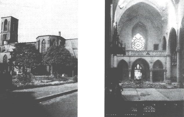 Die vom Luftangriff schwer beschdigte Pfarrkirche St. Gertrud